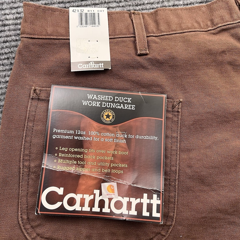 Vintage Carhartt B11 CHT Duck Dungaree Work‎ Pants Men's Size 42x32 Brown NWT - Picture 3 of 8